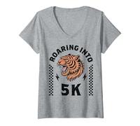 Femme Roaring in to 5K Tiger Back to School 1er Day Boy Girl Funny T-Shirt avec Col en V