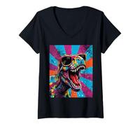 Femme Roaring T Rex Colorful Pop Art Dinosaur Graphic Kids Boys T-Shirt avec Col en V