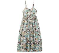 Femme Robe à Bretelles 100% Coton Popeline Robe de Plage Robe à Fleurs Robe Maxi Robe Longue Florale Taille Haute avec Bretelles Réglables Longueur de la Robe 118cm - Gris-vert avec Tournesols A46