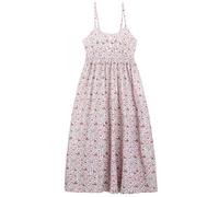 Femme Robe à Bretelles 100% Coton Popeline Robe de Plage Robe à Fleurs Robe Maxi Taille Haute avec Bretelles Réglables Longueur de la Robe 118cm - Beige Blanc avec Fleurs Roses & Orange & Bleues A37