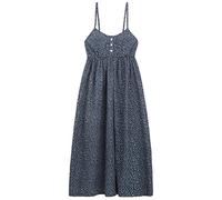 Femme Robe à Bretelles 100% Coton Popeline Robe de Plage Robe à Fleurs Robe Midi Robe Longue Florale Taille Haute avec Bretelles Réglables Longueur de la Robe 118cm