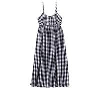 Femme Robe à Bretelles 100% Coton Popeline Robe de Plage Robe à Fleurs Robe Midi Robe Longue Florale Taille Haute avec Bretelles Réglables Longueur de la Robe 118cm
