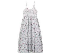 Femme Robe à Bretelles 100% Coton Popeline Robe de Plage Robe à Fleurs Robe Midi Robe Longue Florale Taille Haute avec Bretelles Réglables Longueur de la Robe 118cm