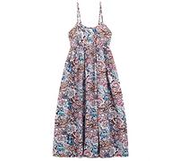 Femme Robe à Bretelles 100% Coton Popeline Robe de Plage Robe à Fleurs Robe Midi Robe Longue Florale Taille Haute avec Bretelles Réglables Longueur de la Robe 118cm