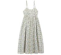 Femme Robe à Bretelles 100% Coton Popeline Robe de Plage Robe à Fleurs Robe Midi Robe Longue Florale Taille Haute avec Bretelles Réglables Longueur de la Robe 118cm