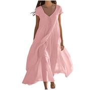 Femme Robe Boheme Chic Coton Lin Manches Longues/Manches Courtes Robe Col V Elegant Robes Swing D'éTé Plage DéContracté Maxi Robes Grande Taille Couleur Unie BohèMe Mi-Longue Dress