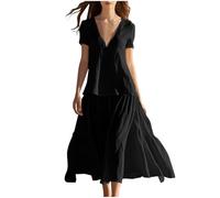 Femme Robe Boheme Chic Coton Lin Manches Longues/Manches Courtes Robe Col V Elegant Robes Swing D'éTé Plage DéContracté Maxi Robes Grande Taille Couleur Unie BohèMe Mi-Longue Dress