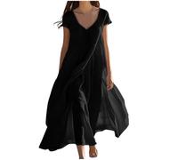 Femme Robe Boheme Chic Coton Lin Manches Longues/Manches Courtes Robe Col V Elegant Robes Swing D'éTé Plage DéContracté Maxi Robes Grande Taille Couleur Unie BohèMe Mi-Longue Dress