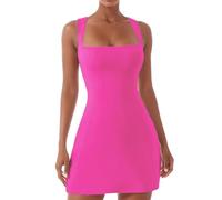 Femme Robe Cotton en Line Col en V Ete Grande Taille Rétro MiniRobe Lâche Couleur Unie Boho Ete Mi-Longue Dress pour Fêter Robes de Vacances à la Plage Dress for Women Pas Cher Solde (Rose-A,XXL)