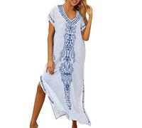 Femme Robe D Hotesse D Interieur - ÉTé Coton Brodé Floral LâChe Caftan Boho Beach Bikini Cover Up Robe Grande Taille