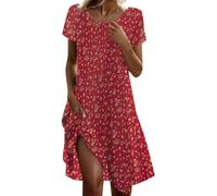 Femme Robe De Cocktail Soirée Bal en Dentelle Mousseline Manche Courte Promo Demoiselle Honneur pour Fête Cérémonie Anniversaire Bal Mariage Robes Maxi Dress Summer Kaftan Pareos 2025 （Rouge,M）