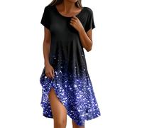Femme Robe De Cocktail Soirée Bal en Dentelle Mousseline Manche Courte Promo Demoiselle Honneur pour Fête Cérémonie Anniversaire Bal Mariage Robes Long Dress Elegant Kaftan Pareos 2025(Bleu,XL)