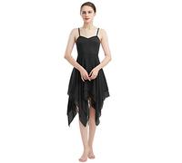 Femme Robe de Danse Lyrique sans Manches Jupe Léotard à Paillettes Costume de Performance Irrégulier Robe de Danse Fluide Leotard Lyrical Modern Dance Noir XS