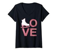 Femme Robe de patinage artistique Pink Love Chaussures de patinage T-Shirt avec Col en V