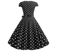 Femme Robe de Soirée Chic Jointif avec Ceinture Vintage rétro année 50s pin-up Rockabilly Swing à Pois San Manche Chic Et Glamour Robe de Cocktail Fête Cérémonie