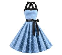 Femme Robe de Soirée Cocktail Vintage Année 1950 Audrey Hepburn Pin-Up Rockabilly Swing Robe A Pois Chic et Elegante Halter Robe de Cocktail pour Femme, Robe Rockabilly