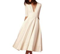 Femme Robe De Soirée Jupes De Ceremonie Classique Vintage Maxi Elegante Col V Club Robes Beige L