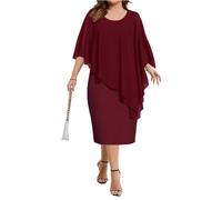 Femme Robe de Soiree Moulante Col Rond Mousseline avec Cape Asymétrique | Robe de la Mère de la Mariée Chic et Elegant Grande Taille pour Mariage Invité Cocktail Cérémonie Anniversaire