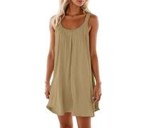 Femme Robe d'été Femmes Col V RobeTunique Maxi Dress Imprimé Bohème Elégant Manches Flottantes sans Manche avec Poche Vintage Coton Lin