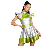 Femme Robe Holographique De Disco Métallique Sans Manche Argenté Vert S