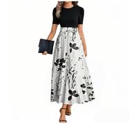 Femme Robe Longue Ete Mes Commandes Passées Gris Col Rond Maxi Dress Manche Courte Fleurie de Soiree Ample Volants Printemps Vintage Elegant Soiree Chic Robe Noire Femme Chic Gris L