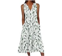 Femme Robe Longue Imprimé Floral Maxi Robe BohèMe avec Poches sans Manches Grande Taille éLéGante Et DéContractéE Robes D'éTé Col en V BoutonnéE Robes A-Line Casual Dress pour FêTe Mariage