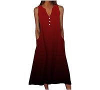 Femme Robe Longue Imprimé Floral Maxi Robe BohèMe avec Poches sans Manches Grande Taille éLéGante Et DéContractéE Robes D'éTé Col en V BoutonnéE Robes A-Line Casual Dress pour FêTe Mariage