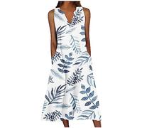 Femme Robe Longue Imprimé Floral Maxi Robe BohèMe avec Poches sans Manches Grande Taille éLéGante Et DéContractéE Robes D'éTé Col en V BoutonnéE Robes A-Line Casual Dress pour FêTe Mariage