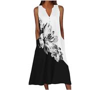 Femme Robe Longue Imprimé Floral Maxi Robe BohèMe avec Poches sans Manches Grande Taille éLéGante Et DéContractéE Robes D'éTé Col en V BoutonnéE Robes A-Line Casual Dress pour FêTe Mariage