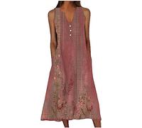 Femme Robe Longue Imprimé Floral Maxi Robe BohèMe avec Poches sans Manches Grande Taille éLéGante Et DéContractéE Robes D'éTé Col en V BoutonnéE Robes A-Line Casual Dress pour FêTe Mariage