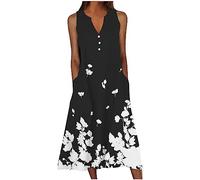 Femme Robe Longue Imprimé Floral Maxi Robe BohèMe avec Poches sans Manches Grande Taille éLéGante Et DéContractéE Robes D'éTé Col en V BoutonnéE Robes A-Line Casual Dress pour FêTe Mariage