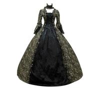 Femme Robe médiévale Victorienne Reine Robe à Manches Trompette Palais Renaissance Costume Gothique Lolita Party Rococo Manches Bouffantes Maxi Robe Vintage pour les Fêtes d'Halloween, Noir , XL