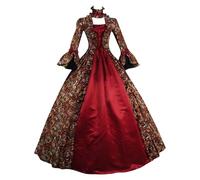 Femme Robe médiévale Victorienne Reine Robe à Manches Trompette Palais Renaissance Costume Gothique Lolita Party Rococo Manches Bouffantes Maxi Robe Vintage pour les Fêtes d'Halloween, Angia rouge, S