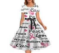Femme Robe Octobre Rose Vintage 50 ceinturé élégante Robes de Lutte Contre Le Cancer roabilly Swing Robes et Ruban Rose Femme Cancer du Sein cœur Robe