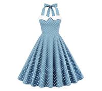 Femme Robe Soirée Cocktail Vintage rétro année 1950 Audrey Hepburn pin-up Rockabilly Swing Robe Halter Chic et Elegante Bleu S