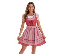 Femme Robe Traditionelle de Bavière Allemande Costume Sexy Robe à Carreaux Manches Courtes Robe Dirndl jusqu'aux Genoux Bavière Vêtements Halloween Déguisement Tenue (A#2-Red, M)
