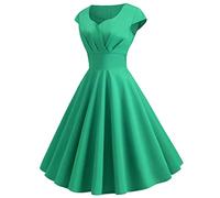 Femme Robe Vintage Années 40 50 60 Chic et Elegant Robe au Genou de Soirée Cocktail Cérémonie Style Rockabilly Swing Plissé A-Line Taille Haute Cadeau Maman,Vert,S,H9M