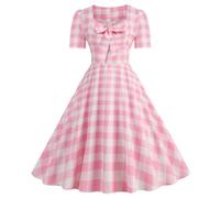 Femme Robe Vintage Années 40 50 60 Pin up Robe de Soirée Cocktail Cérémonie Mariage Rockabilly Swing Plissé Manches Courtes Col V Ete Robe Femme Chic et Elegant Cadeau de Ma Mère,Rose Clair,XXL,f3r