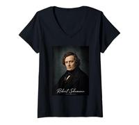 Femme Robert Schumann Compossier Pianiste T-Shirt avec Col en V