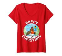 Femme Robin de Noël, Chanteur de Chants de Noël, Musicien drôle T-Shirt avec Col en V