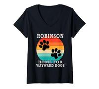 Femme Robinson Home for Wayward Dogs Nom de Famille T-Shirt avec Col en V