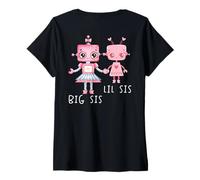 Femme Robo Girl Robot Sister Robotic Lil Sis Big Sis Art sur le dos T-Shirt avec Col en V