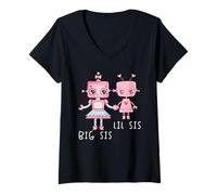 Femme Robo Girl Robot Sister Robotic Lil Sis Big Sis Match Frère et sœur T-Shirt avec Col en V