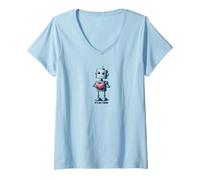 Femme Robot avec un grand cœur, graphique T-Shirt avec Col en V