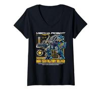 Femme Robot Mecha de Science-Fiction Soldat Militaire de Haute Technologie T-Shirt avec Col en V