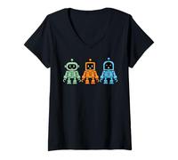 Femme Robot Robotique 01 10 11 Code Binaire Codage Humour T-Shirt avec Col en V