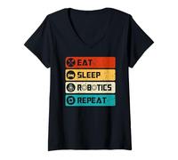 Femme Robotics Engineer Funny Robot, Eat Sleep Robotics Repeat T-Shirt avec Col en V