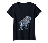 Femme Robotique T-Rex Cyber Dinosaure Mecha King T-Shirt avec Col en V