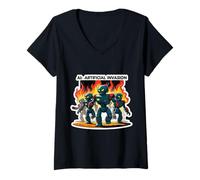 Femme Robots activistes d'intelligence Artificielle Anti-IA T-Shirt avec Col en V