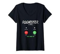 Femme Rochester m'appelle et Je Dois Voyager à New York T-Shirt avec Col en V